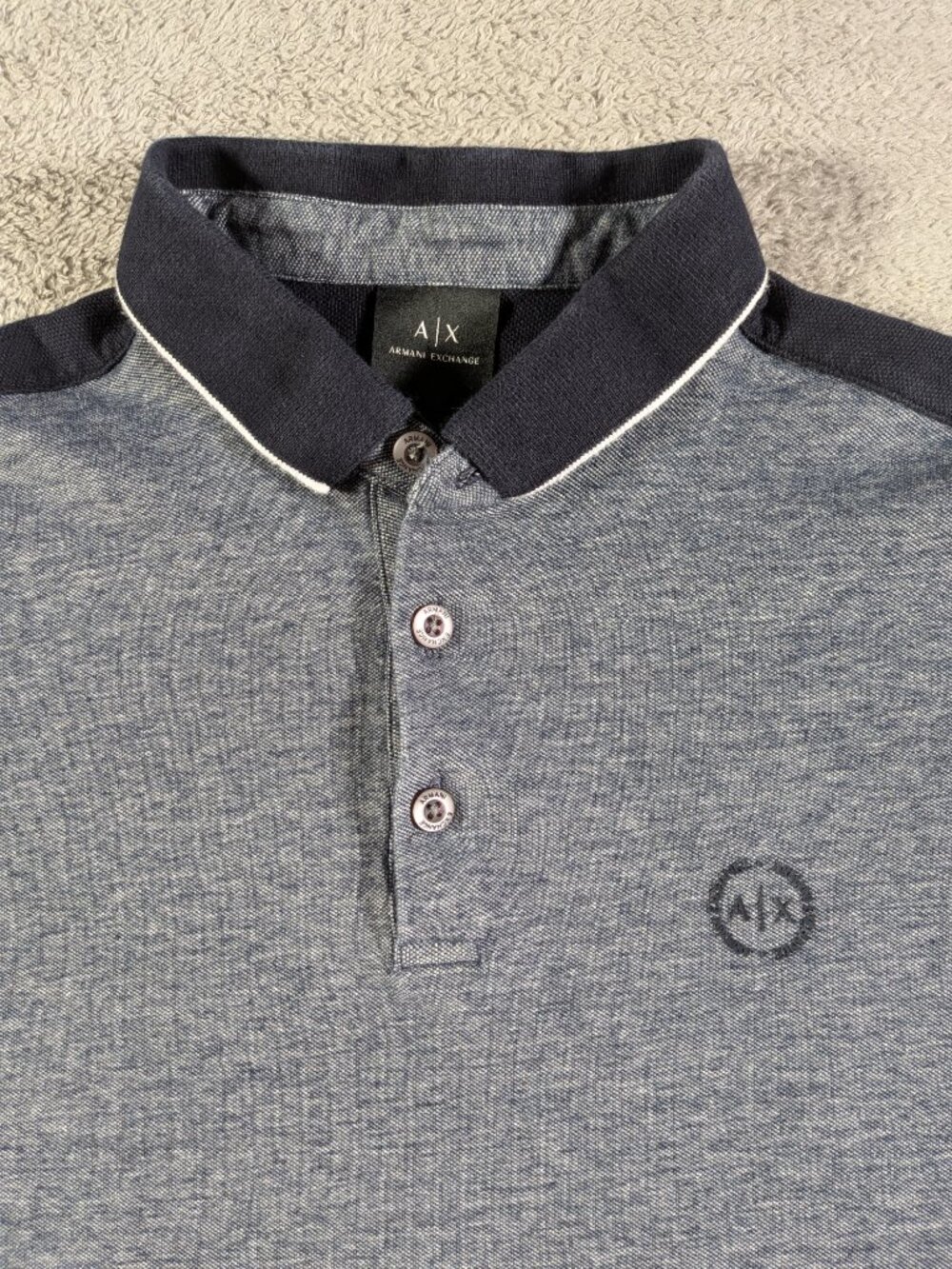 Armani Exchange Men's Medium Navy Blue Textured Stretch Polo Shirt A|X - Picture 10 of 11